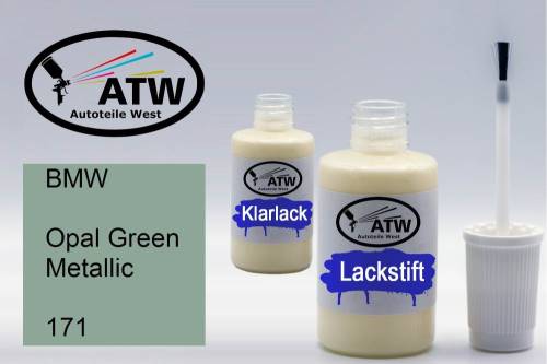 BMW, Opal Green Metallic, 171: 20ml Lackstift + 20ml Klarlack - Set, von ATW Autoteile West.